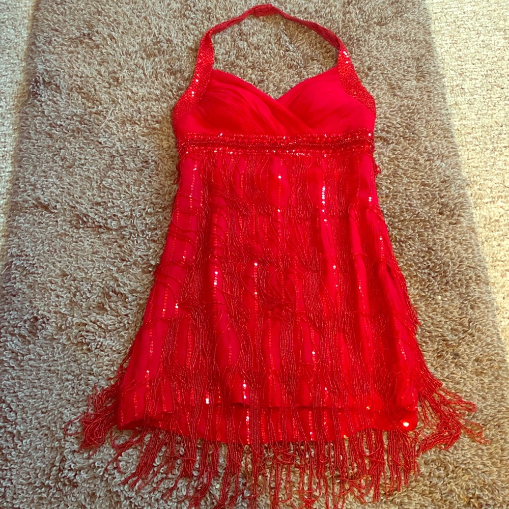 SCALA red fully beaded fringe dress!